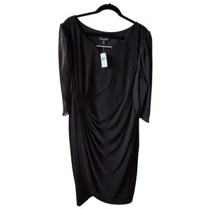 Connected Apparel Black Cocktail Dress 22W NWT Rhinestone Detail Sheer Sleeves